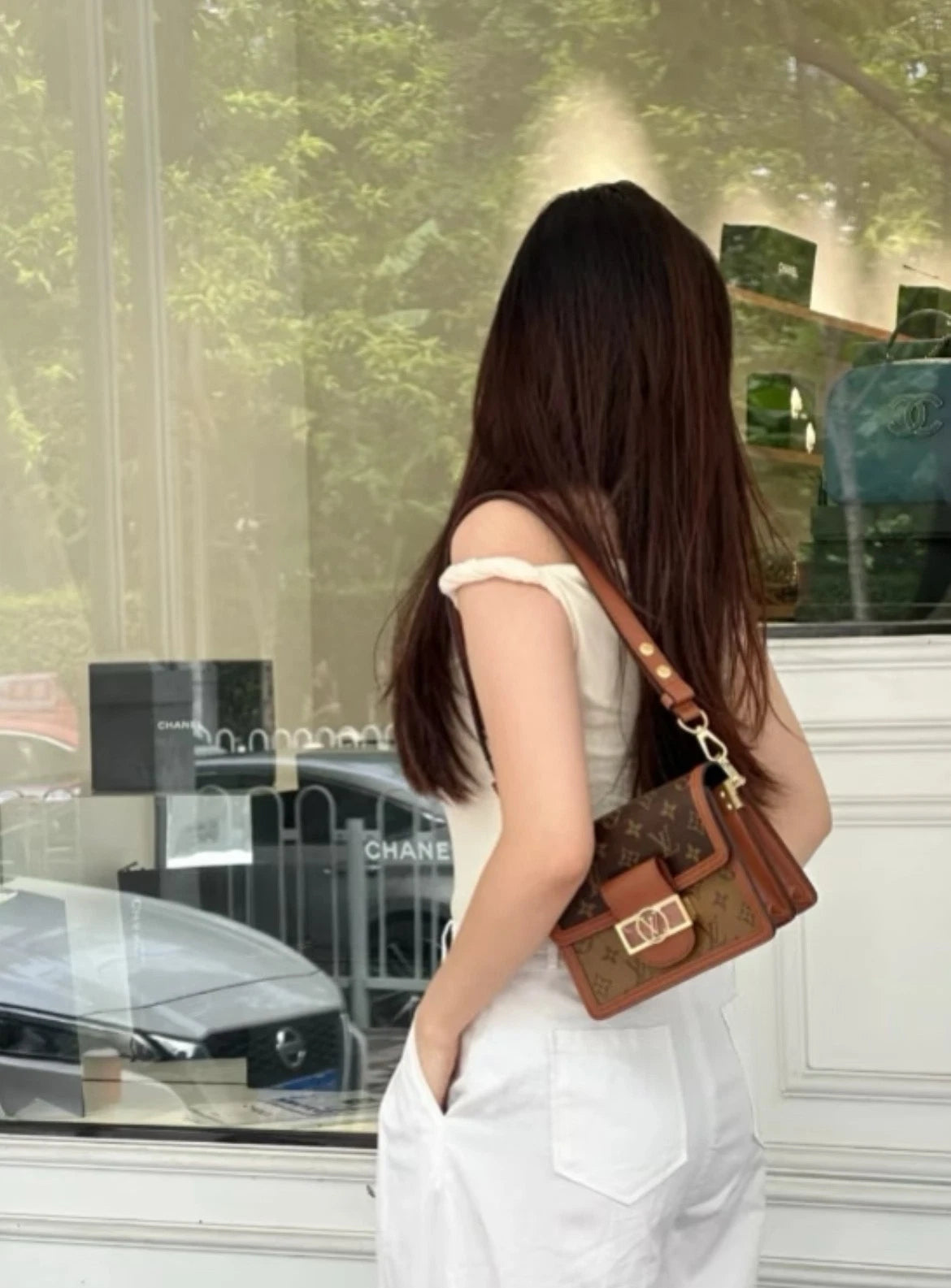 Louis Vuitton Women Dauphine Monogram Canvas Shoulder Crossbody Bag Brown