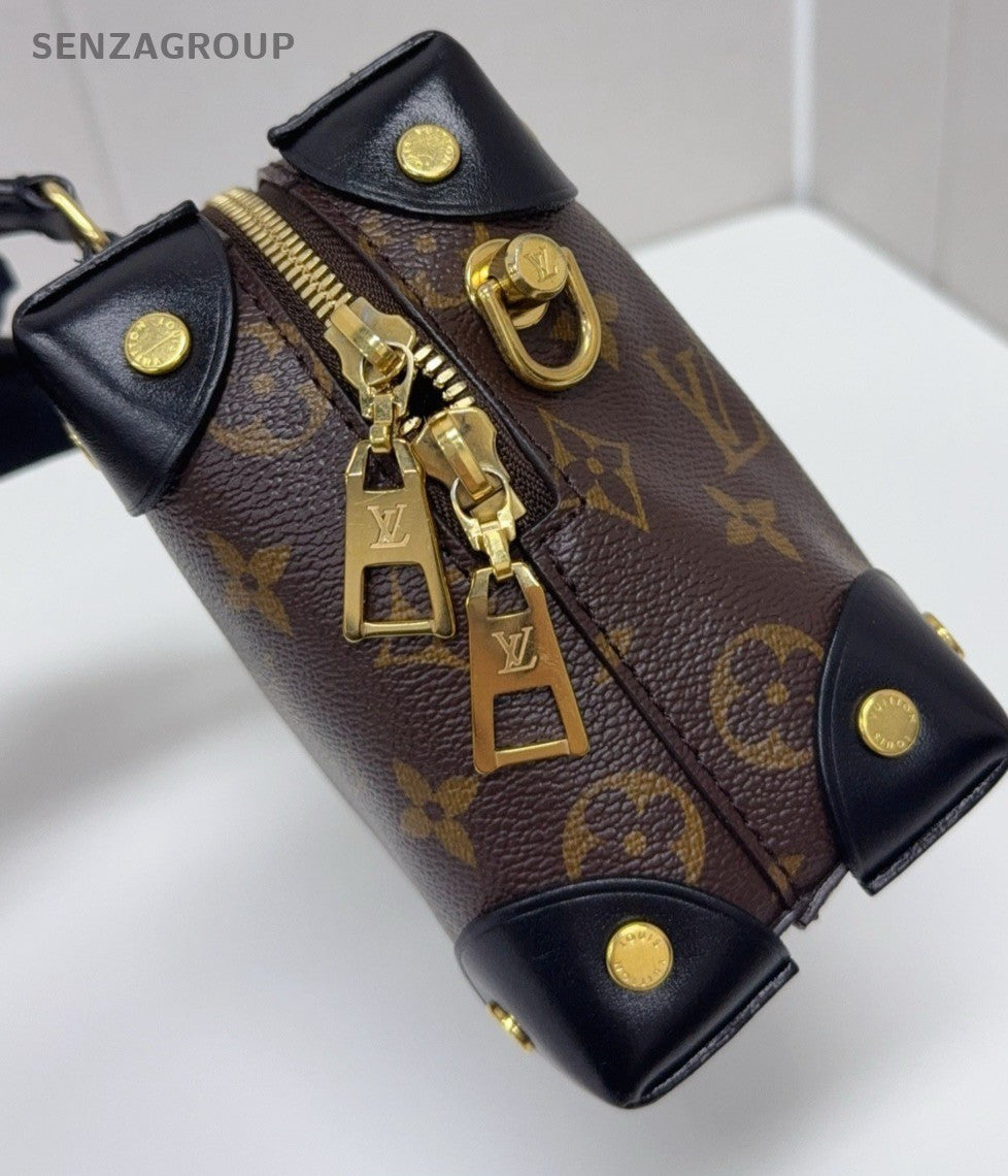 Louis Vuitton Petite Malle Monogram Top Handle Shoulder Crossbody Bag Brown