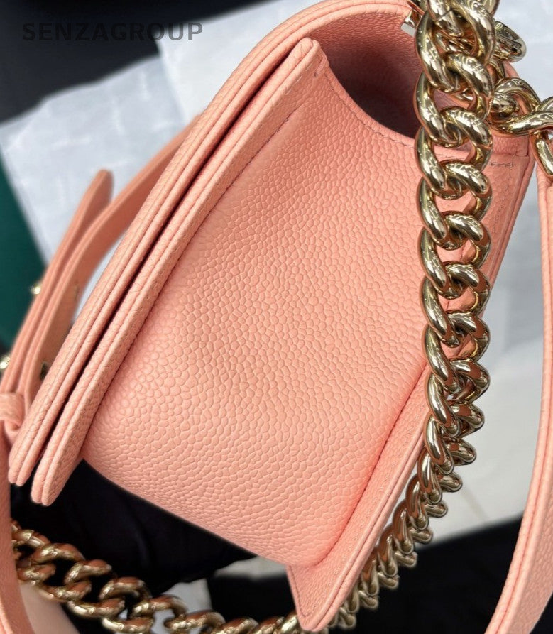 Chanel Leboy MM Calfskin Chain Shoulder Bag Pink Gold Women Classic Designer