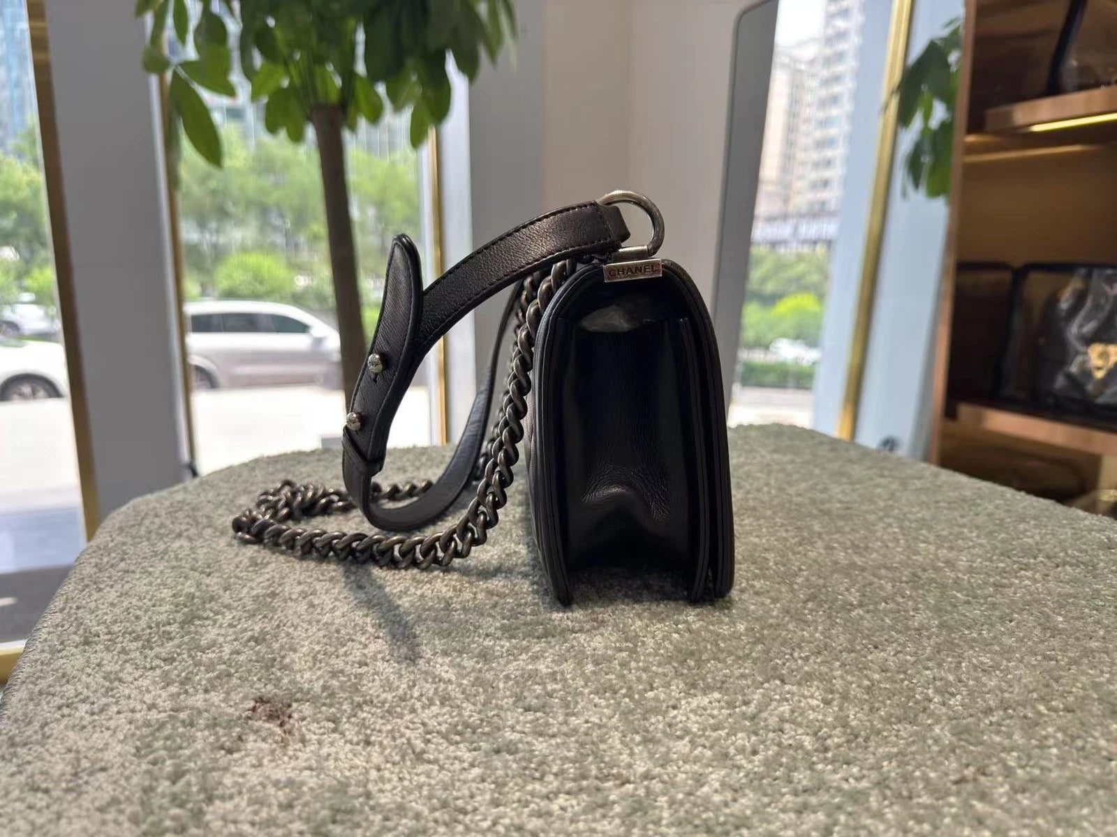 CHANEL Medium Leboy Black Silver Leather Shoulder Bag For Women