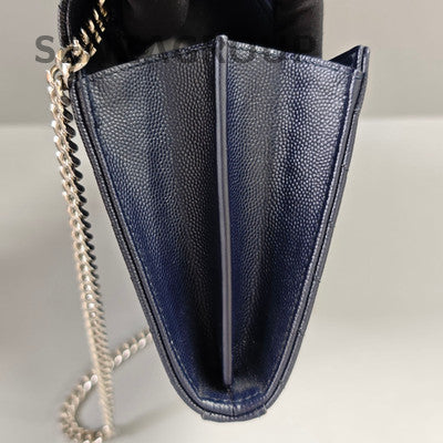 YSL Envelope WOC Chain Shoulder Crossbody Bag Navy Blue Silver Hardware