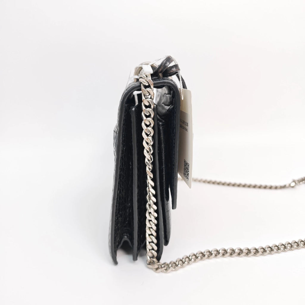 YSL Black Crocodile Embossed Medium Sunset Shoulder Crossbody Women