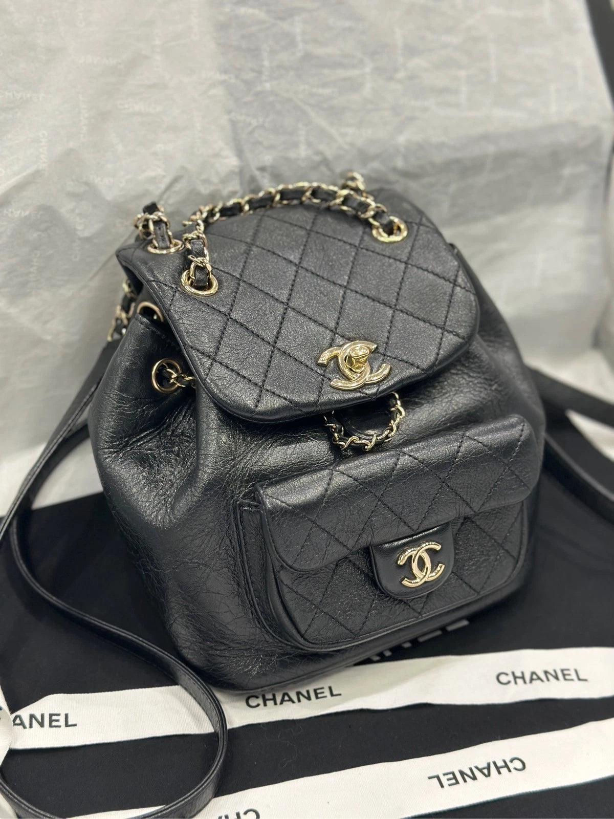 CHANEL Duma Small Black Waxed Leather Backpack For Women