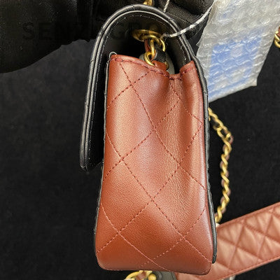 Chanel Red & Black Quilted Classic Flap Bag with Gold Chain