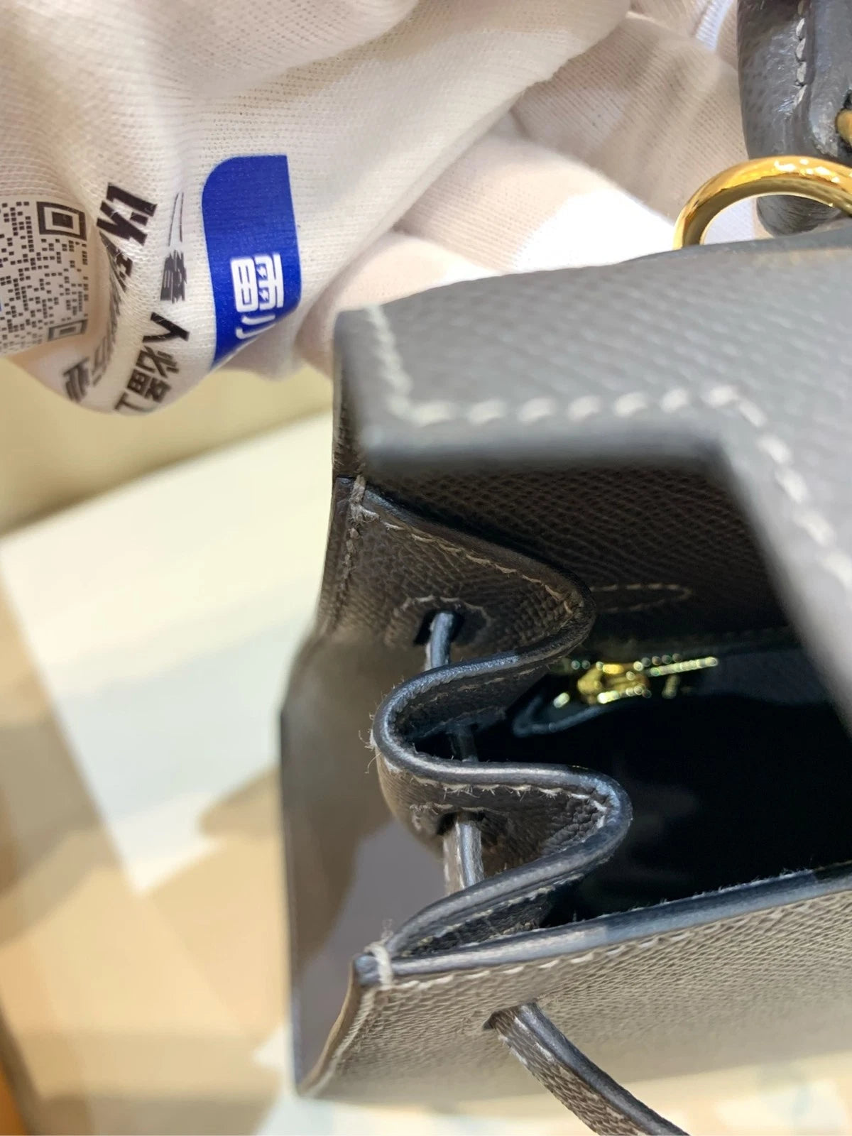 Hermes Kelly25 Grey Epsom Leather Women Top Handle Bag