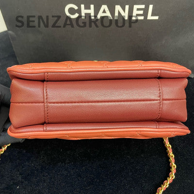Chanel Accordion Bag Orange Red Gold Hardware Quilted Chain Shoulder Bag