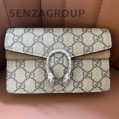 Gucci Dionysus Super Mini Chain Shoulder Bag Brown Silver Hardware