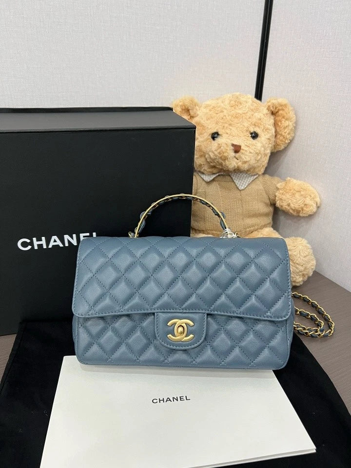 CHANEL Blue Gold Top Handle Crossbody Bag For Women