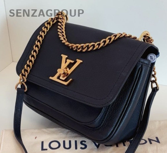 Louis Vuitton Lockme PM Chain Calfskin Shoulder Bag Crossbody Black Gold Women
