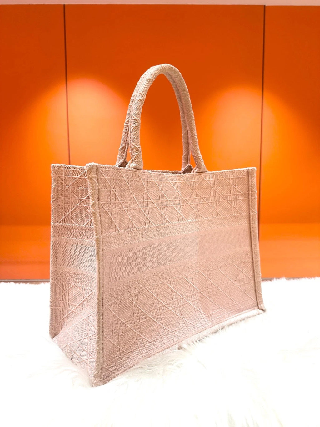 Dior Book Tote Canvas Pink Handbag Tote Bag Excellent