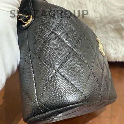 Chanel 25A Black Large Logo Gold Hardware Chain Shoulder Bag