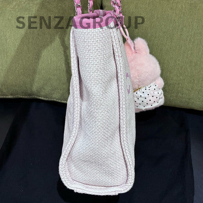 Chanel Small Pink Silver Hardware Tote Beach Bag Chain Shoulder Bag for Women