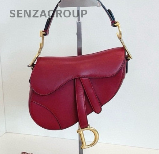 Christian Dior Saddle PM Top Handle Shoulder Bag Crossbody Red Gold Women