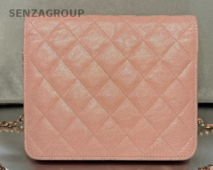 Chanel WOC Calfskin Chain Shoulder Bag Crossbody Pink Gold Women Classic