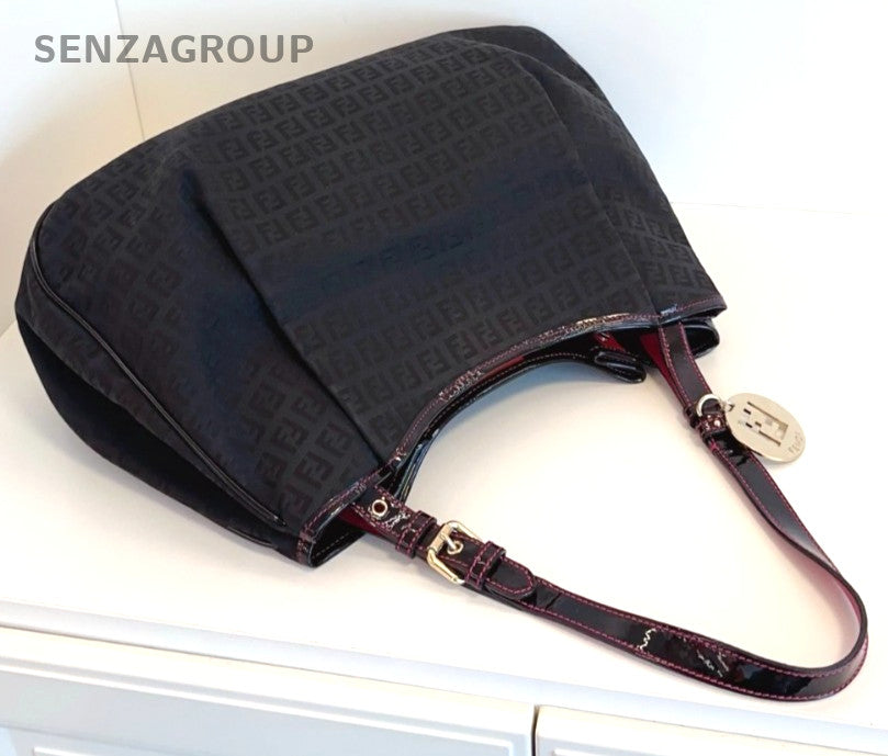 Fendi Monogram Canvas tote Top Handle Shoudler bag Black Women