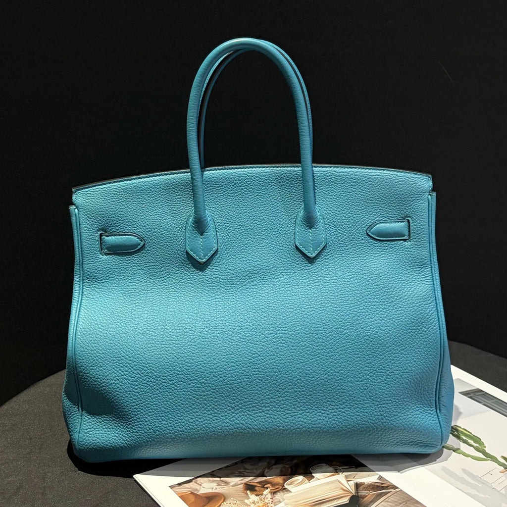 Hermes Birkin35 Togo Leather Tote Blue Handbag Silver Hardware