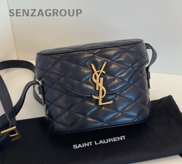 Yves Saint Laurent JUNE BOX Lambskin Shoulder Bag Crossbody Black Gold Women
