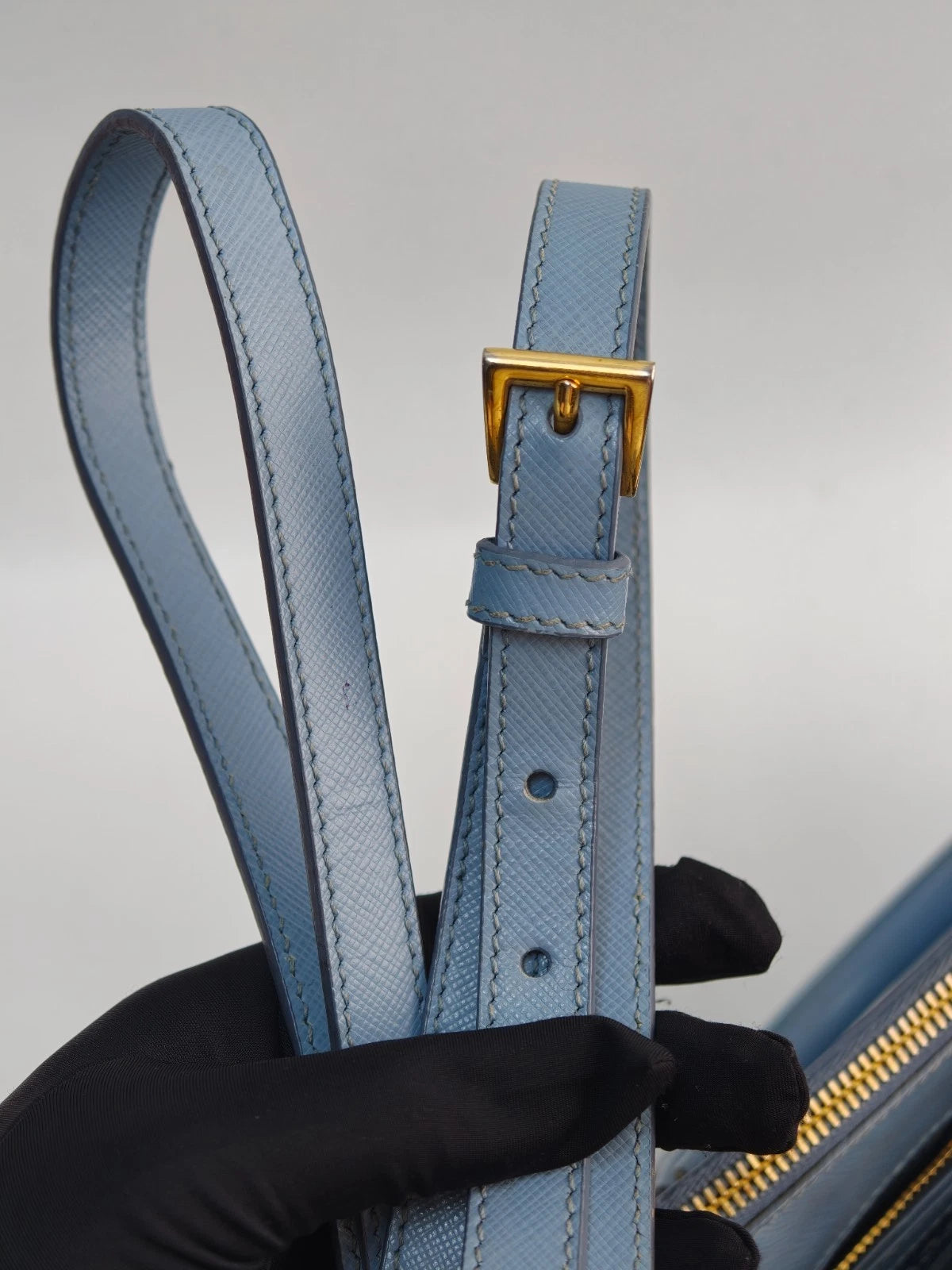 Prada Galleria 2Way Top Handle Bag Crossbody Blue Gold Used Women Classic