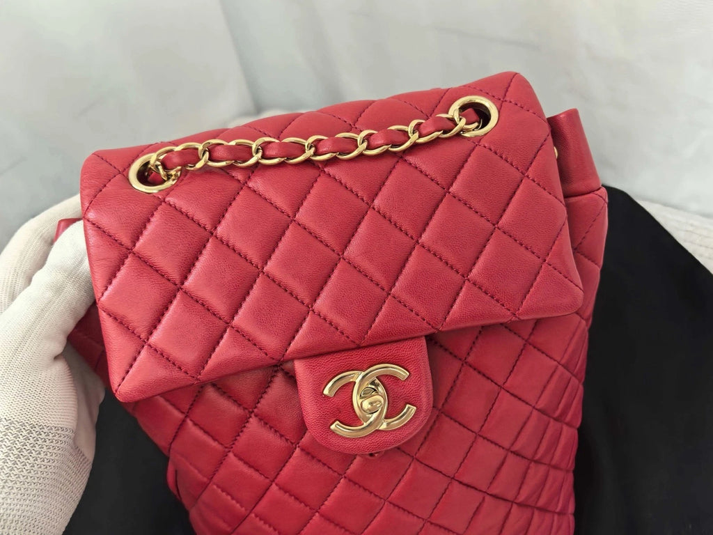 CHANEL Timeless Matelasse Lambskin Backpack Women's Red Quilted CC Turnlock