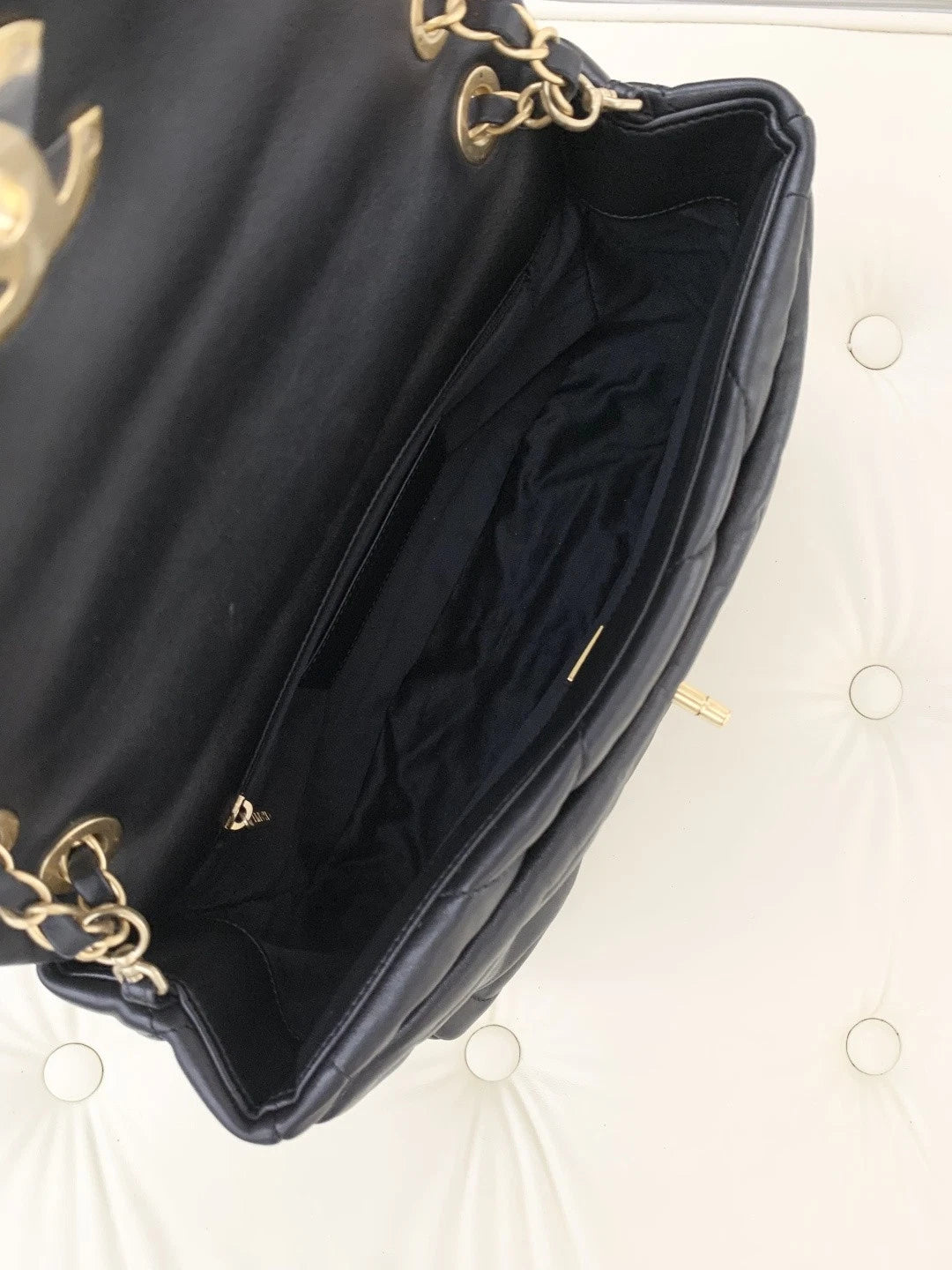 Chanel Lambskin PM Chain Shoulder Crossbody Bag Black Gold Women S