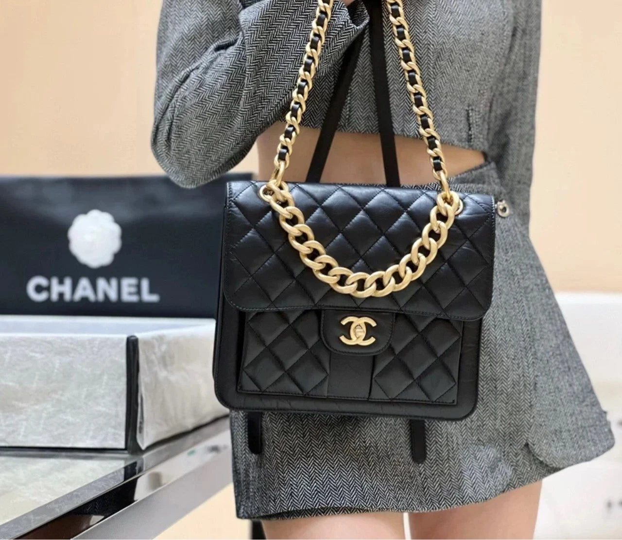 CHANEL Vintage Calfskin Backpack Handbag For Women