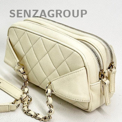 Chanel Beige Gold Leather Chain Shoulder Bag Quilted Classic Women