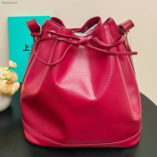 Louis Vuitton Monogram Bucket Bag Red Silver Drawstring Vintage Shoulder Bag