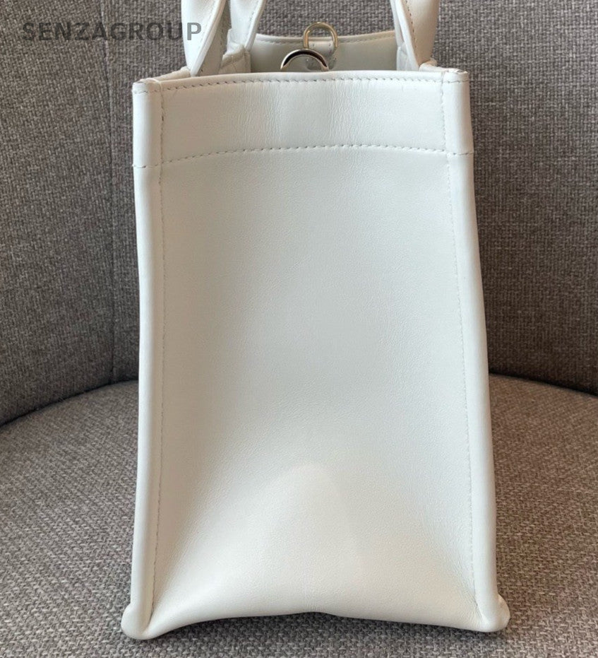 Christian Dior Book Tote PM Top Handle Bag Crossbody White Gold Women Classic