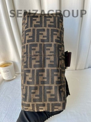 Fendi Baguette Bag Brown Silver FF Monogram Shoulder Tote