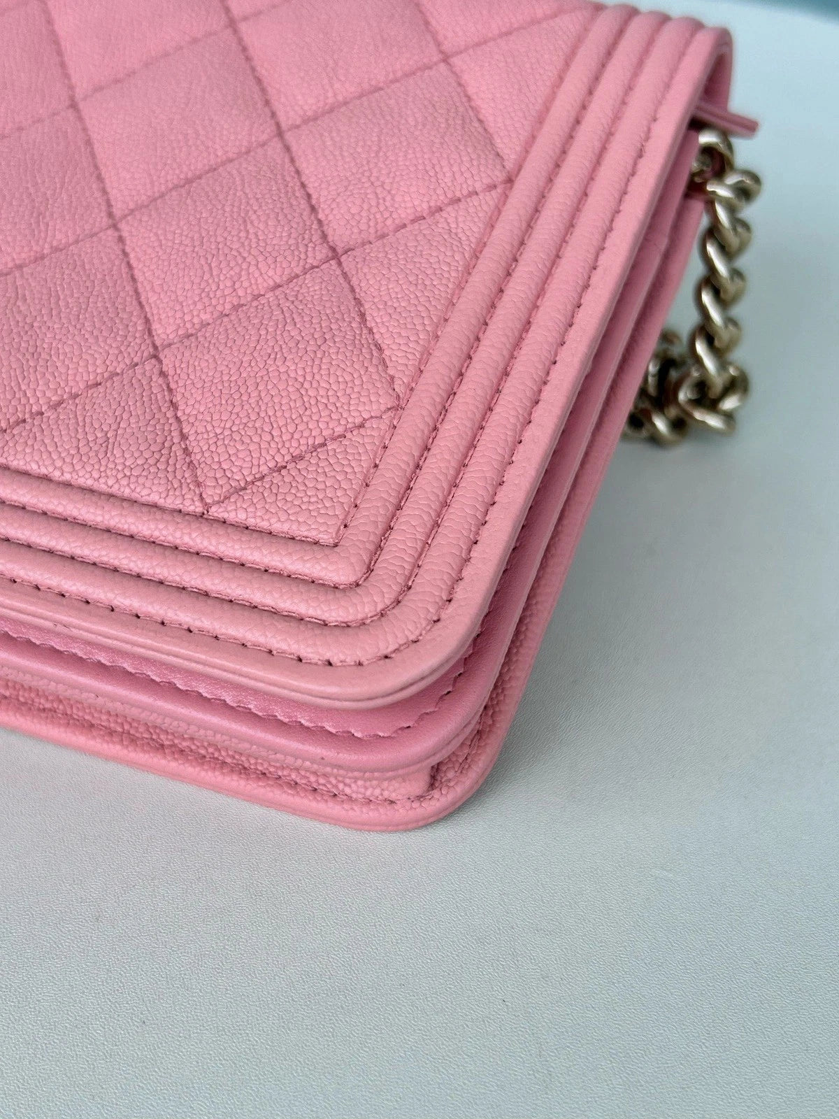 Chanel Leboy WOC Chain Calfskin Shoulder Crossbody Pink Silver Women Classic
