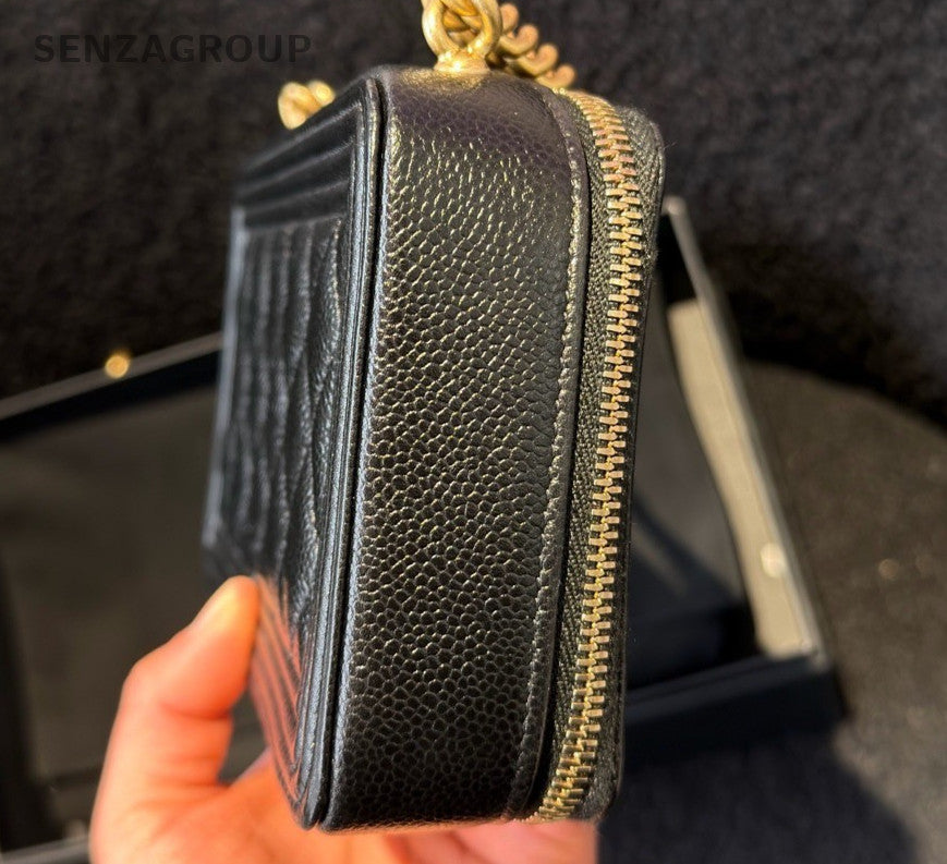 Chanel Leboy WOC Diamond Chain Shoulder Bag Crossbody Black Gold Women Classic