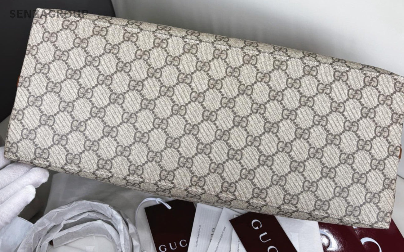 Gucci Emblem GM Shoulder Tote Bag Gray Women Brand New