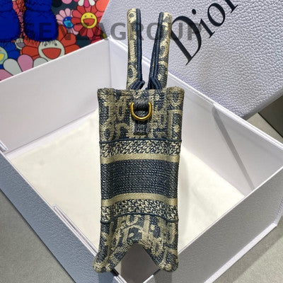Dior Mini Book Tote Blue Gold Embroidery Shoulder Bag