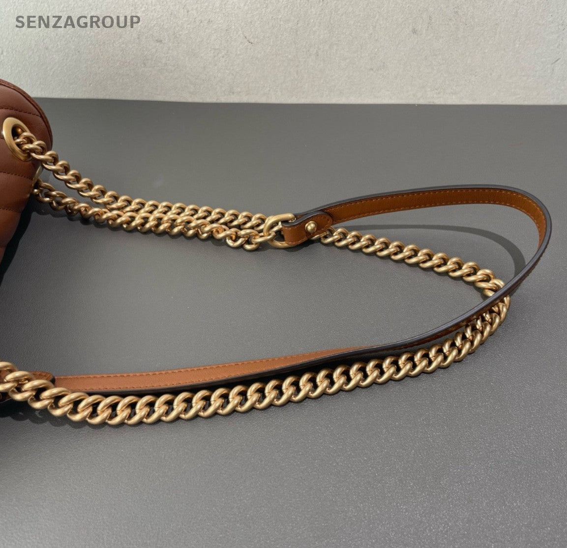 Gucci Marmont PM Chain Shoulder Bag Crossbody Brown Gold Women Classic