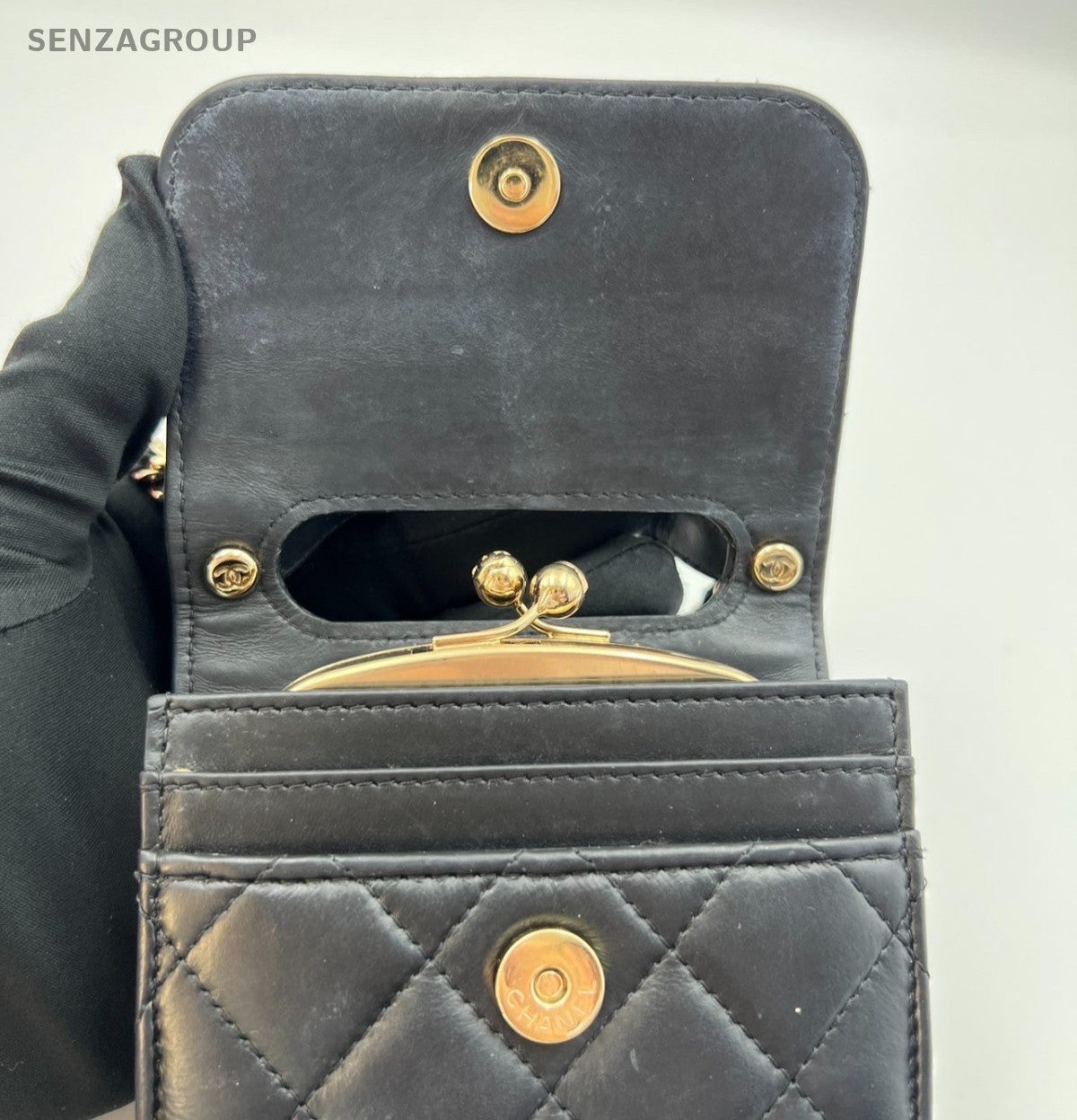 Chanel Diamond Mini Calfskin Chain Shoulder Crossbody Black Gold Women Classic