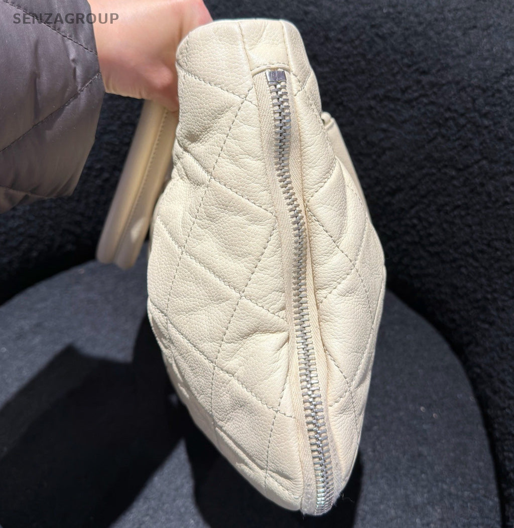 Chanel Diamond Tote Chain Shoulder Bag White Silver Women CC Logo Classic