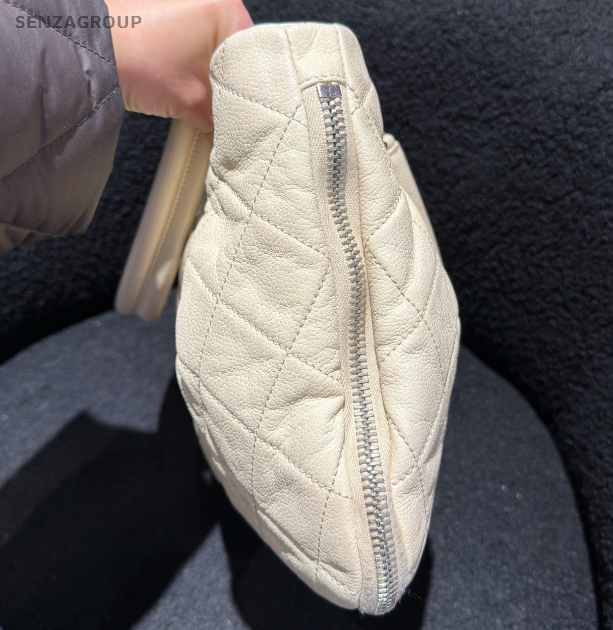 Chanel Diamond Tote Chain Shoulder Bag White Silver Women CC Logo Classic