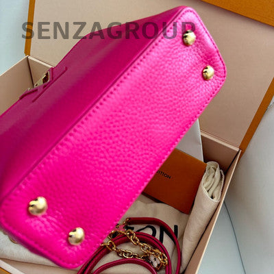 Louis Vuitton Capucines Chain Taurillon Handbag Shoulder Bag Red Gold Women