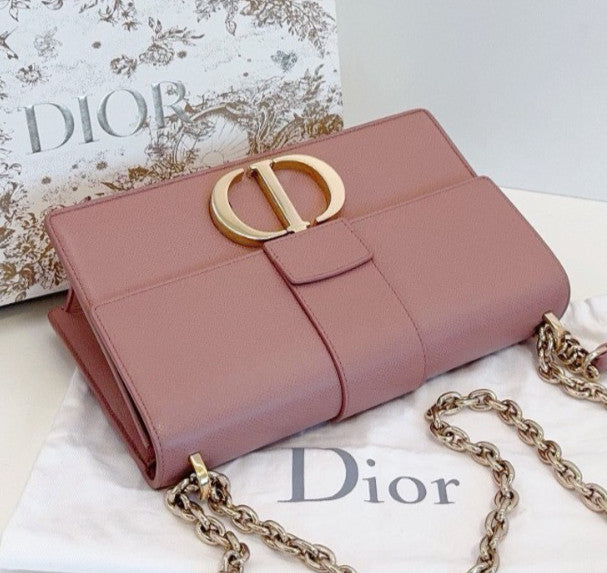 Christian Dior Montaigne MM Chain Shoulder Bag Pink Gold Used Women Classic