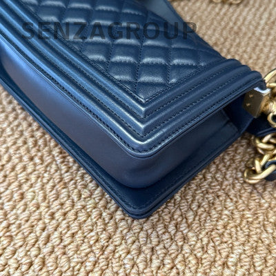 Chanel Blue Calfskin Small Boy Bag Chain Shoulder Crossbody