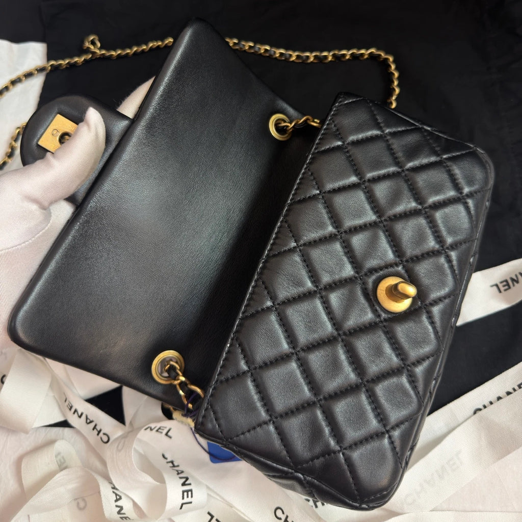 Excellent Chanel Classic Flap Big Mini Gold Ball Chain Shoulder Bag Crossbody