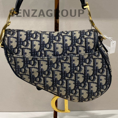 Dior Saddle Bag Small Blue Oblique Canvas Gold Hardware Classic Women