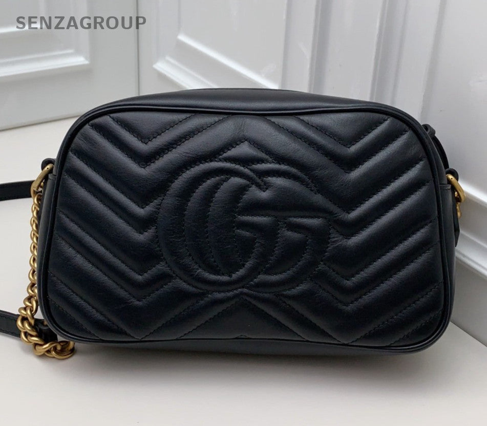 Gucci Marmont Calfskin Shoulder Bag Crossbody Black Gold Women Classic