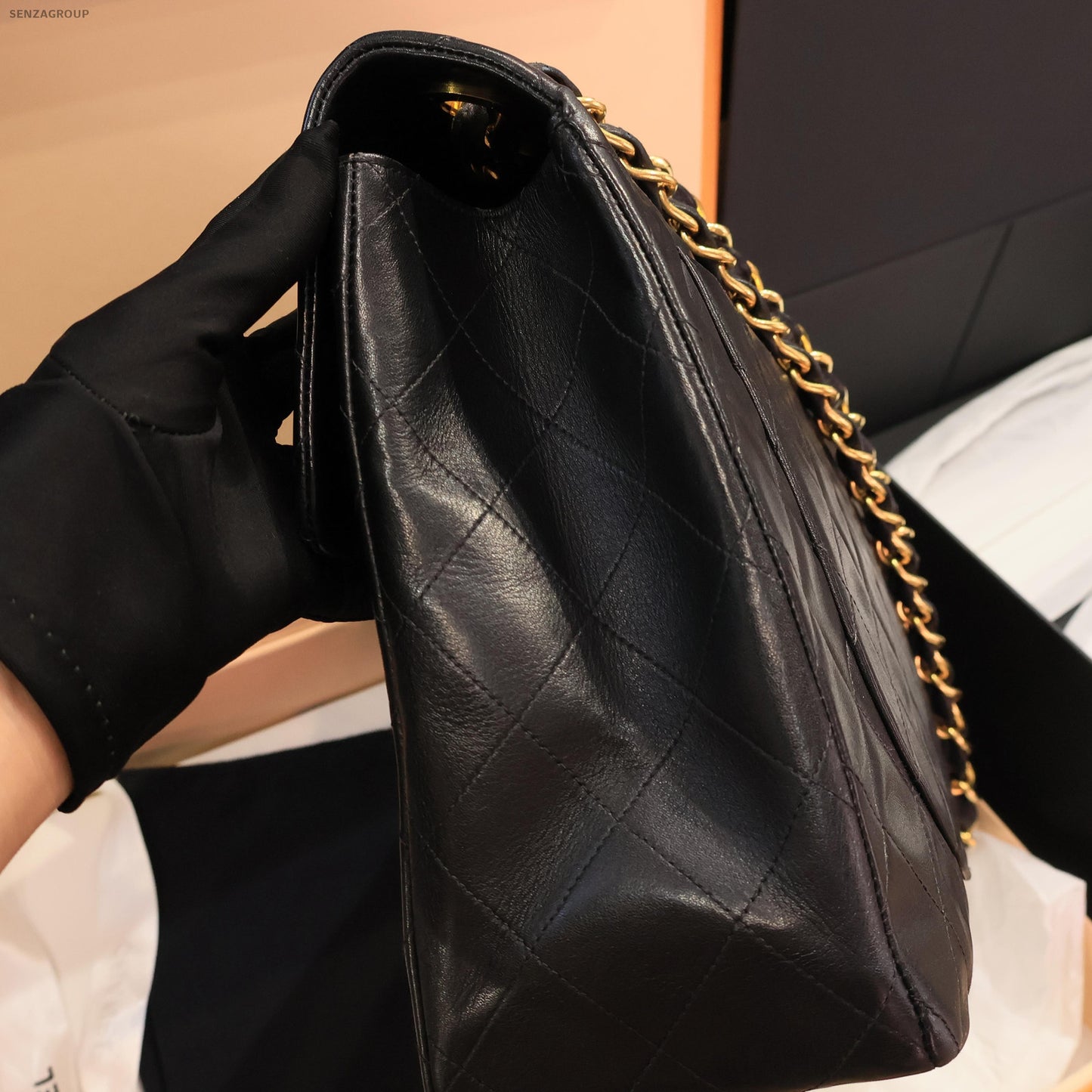 Chanel Classic Flap Black Gold Quilted Chain Shoulder Bag