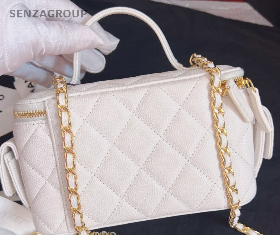 Chanel 23B Cargo Calfskin Top Handle Chain Shoulder Bag Crossbody White Women
