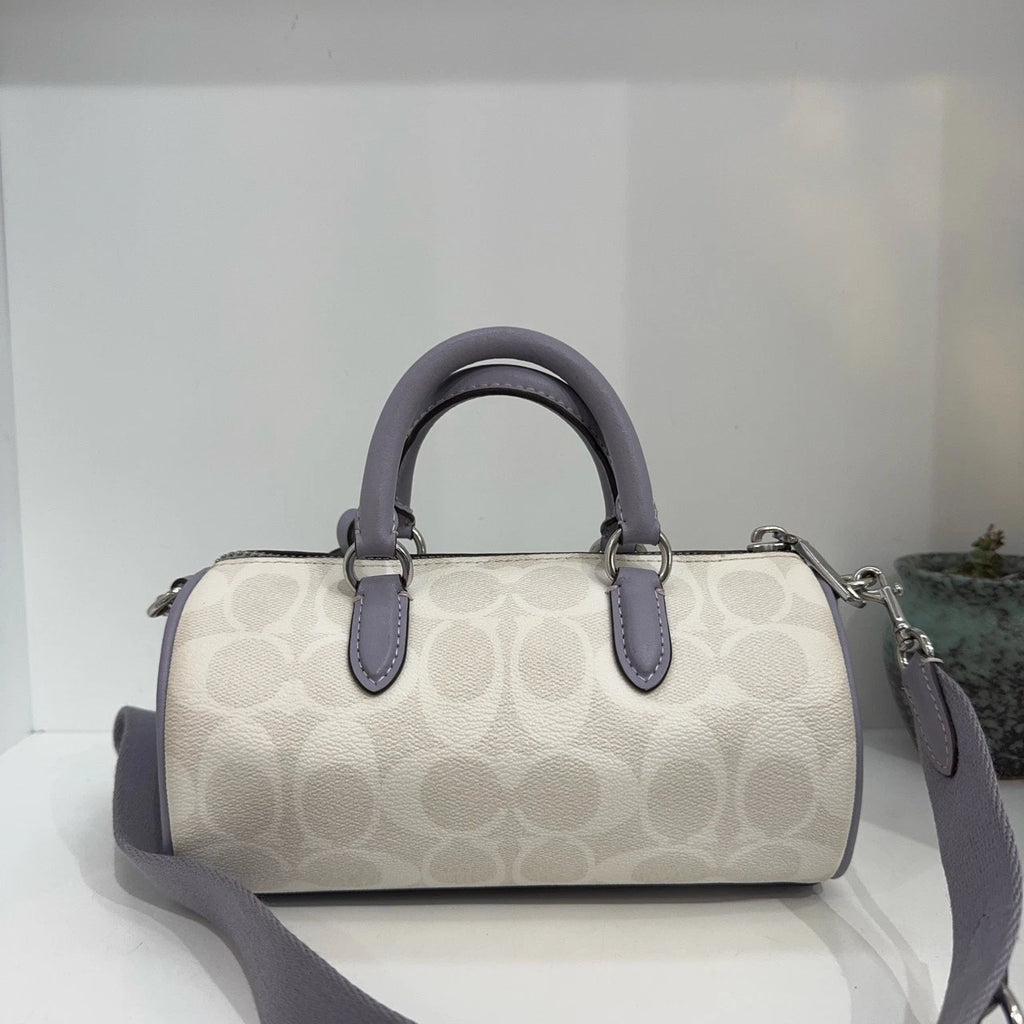 Coach Women's Small White PVC Logo Boston Handbag Shoulder Crossbody Bag