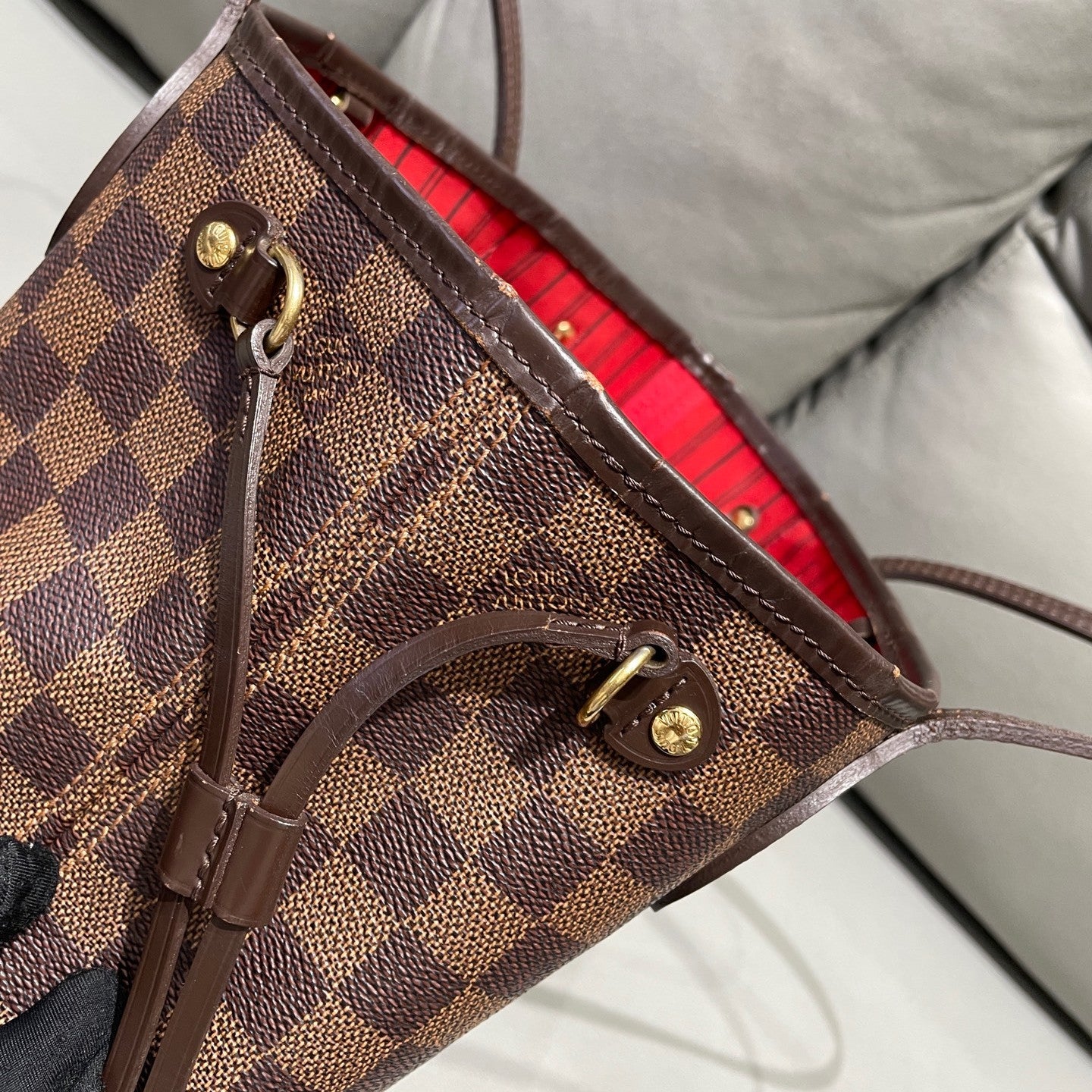 Louis Vuitton Neverfull Damier Ebene MM Brown Gold Hardware Women's Bag