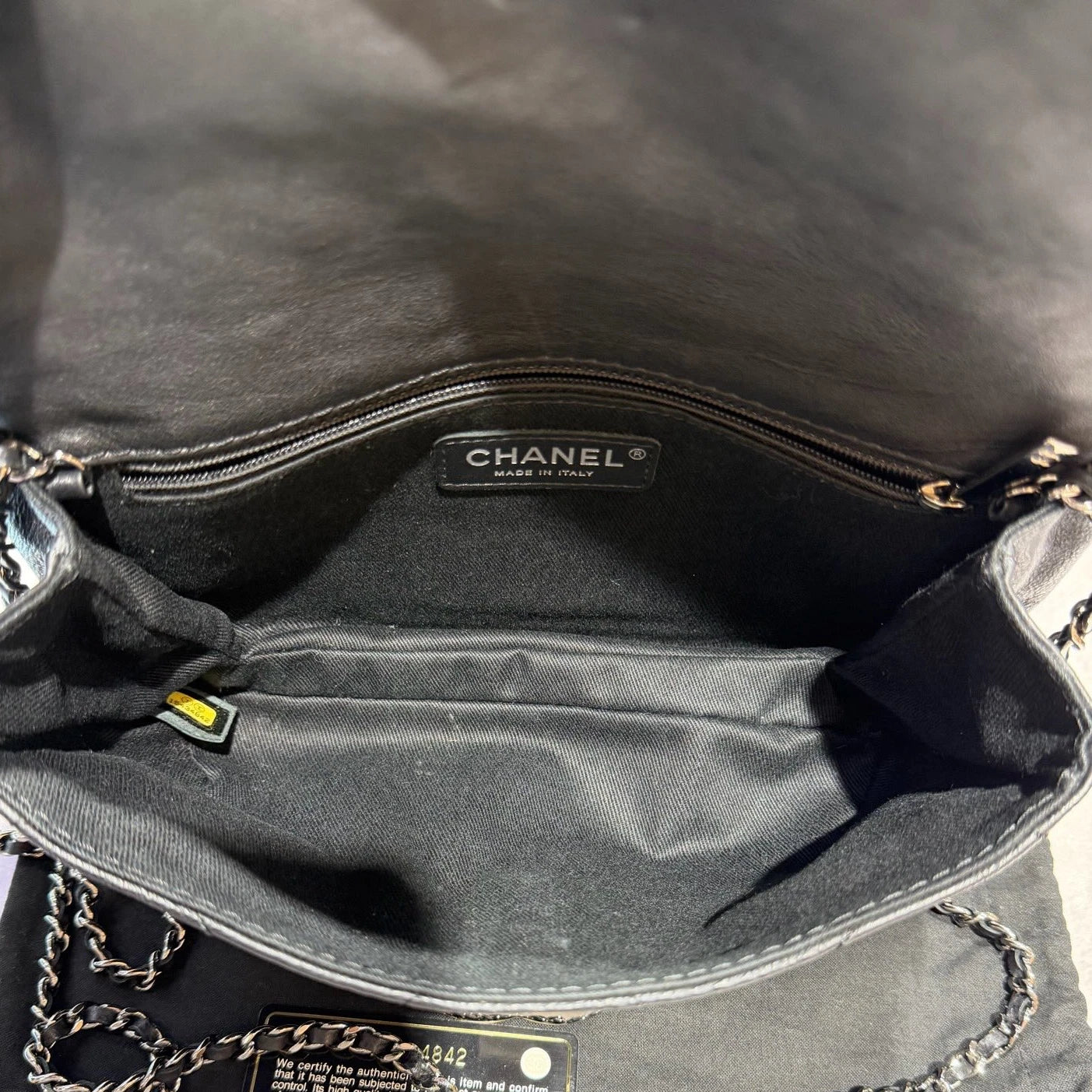 Chanel Calfskin Chain Top Handle Crossbody Black Silver Women Classic