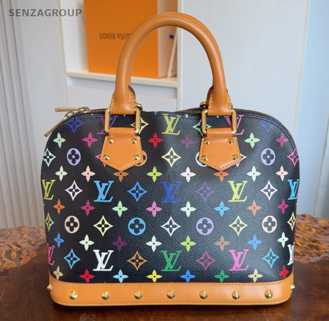Louis Vuitton Alma Black Multicolor Monogram Top Handle Bag Gold Women Classic