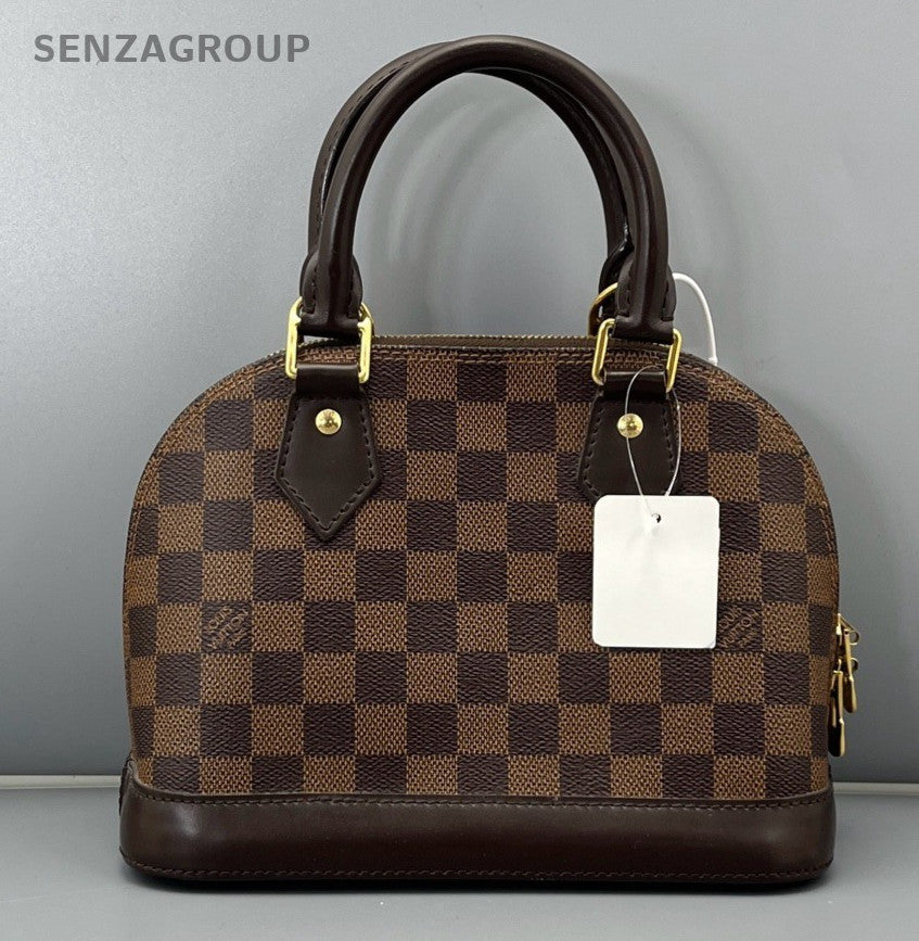 Louis Vuitton Alma BB Damier Top Handle Bag Crossbody Brown Gold Women Classic